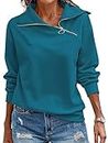 RANPHEE Fall Clothes for Womens 2024 Blue Long Sleeve Turtleneck Casual Top Zipper Pullover Sweatshirts Hoodies Fashion Activewear Running Jacket M