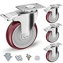 Casters Set of 4 Heavy Duty - Caster Wheels 5 Inch, CLOATFET Locking Casters, Swivel Casters with Brake (Top Plate), Double Ball Bearing Non Marking Castor Wheels for Cart Furniture Workbench