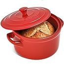 LE TAUCI 3 Quart Dutch Oven Pot with Lid, Ceramic Casserole Dish for Bread Making, Stove to Oven, Non-Coated, Use as Bread Pot, Soup Pot, Stew Pot, Red