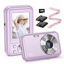 Digital Camera, FHD 1080P Kids Camera 44MP Point and Shoot Camera 16X Zoom Compact Small Camera for Kids with 32G Card & 2 Batteries Portable Camera Gift for Girls Boys Students Teens (Purple)