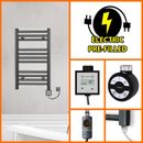 600 mm High Electric Pre-filled Anthracite Grey Heated Towel Rail Radiator 