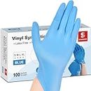 Schneider Blue Vinyl Synthetic Exam Gloves, Small, Box of 100, 4-mil, Powder-Free, Latex-Free, Non-Sterile, Disposable Gloves