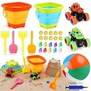 Beach Sand Toys For Kids 30 Pcs, Bucket And Spade Beach Set Kids, Sandpit Toys With Beach Bucket, 16’’ Beach Ball, Monster Trucks For Kids, Gems, Summer Indoor Outdoor Toys Toddlers Children