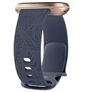 Leonids Floral Engraved Band Compatible with Fitbit Versa 4 Bands/Fitbit Versa 3 Bands Women Men, Soft Silicone Replacement Strap for Fitbit Sense 2/Sense Smart Watch (Small, Blue Gray)