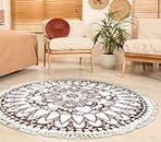 VIZATIO Boho Round Rug – 90 cm Non Slip Vintage Mandala Area Rug with Tassels – Washable Floor Mat Carpet for Living Room, Bedroom, Kitchen, Dining, Entryway, Patio, Indoor & Outdoor – Chakra Home