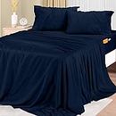 Utopia Bedding Queen Sheet Set – Soft Microfiber 4 Piece Hotel Luxury Bed Sheets with Deep Pockets - Embroidered Pillow Cases - Side Storage Pocket Fitted Sheet - Flat Sheet (Navy, Queen)