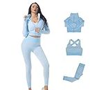 Veriliss 3pcs Gym Clothes for Women Tracksuit Womens Full Set Outfits Workout Joggers Yoga Sportswear Leggings and Stretch Sports Bra Jumpsuits Clothes Sets (Light Blue, M)