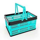 Primelife Collapsible Plastic Shopping Basket, Folding Storage Crate, Stackable Grocery Bin Container with Handle,Multicolor(Pack of 1)