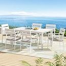 Gardeon 7 pcs Outdoor Dining Set, Aluminium Garden Setting Table and Chairs, 6 Seater Patio Conversation Sets Extendable Tables Furniture Backyard, Weather-Resistant White with 6 Foam Cushions