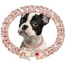 Rosegold Dog Chain Collar Diamond Cuban Link Dog Collar 13mm Wide Dog Necklace Metal Cat Chain Pet Crystal Collar Jewelry Accessories for Small Medium Large Dogs Cats(10inch)