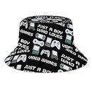 Just a Boy Who Loves Video Games 2 12 Gaming Bucket Hat, Gamepad Gamer Fisherman Cap para Mujeres Hombres, Video Game Unisex Packable Beach Sun Hat para Viajes al Aire Libre