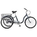 Schwinn Meridian Adult Tricycle, Three Wheel Cruiser Bike, 24-Inch Wheels, Low Step-Through Alluminum Frame, Adjustable Handlebars, Large Cruiser Seat, Rear Folding Basket, Single Speed, Slate Blue