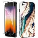 GVIEWIN Compatible with iPhone SE 2022 Case/iPhone 2020 Case/iPhone 8 Case/iPhone 7 Case 4.7", with Tempered Glass Screen Protector, Marble Protective Shockproof Slim Soft TPU Cover(Drift Sands/Brown)