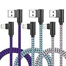 iPhone Charger Cord Lightning Cable [Apple MFi Certified] 90 Degree 3 Pack 6 ft iPhone Charging Cable Long iPhone 11 Charger Nylon Braided for iPhone 14/13/12/11 Pro MAX/XR/XS/8/7/Plus/6S/SE/iPad