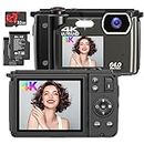 Digital Camera 4K,Vmotal UHD 64MP Photo 4K Video 60FPS,Dual Screens 2.8”+2.0”/16x Zoom/Time-lapse/Slow-motion/Autofocus/Manual Focus/with Wifi, Vlogging Camera for YouTube Beginners