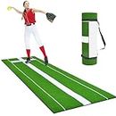 Partronum Softball Pitching Mat 10' X 3'| Softball Pitching Turf w/0.8' | Antifade Antislip Indoor & Outdoor Softball Pitching Training Aid w/ 0.2' PitchingPad & Carry Strap(Green)