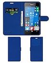 ACM Leather Window Flip Wallet Front & Back Case Compatible with Microsoft Lumia 950 Mobile Cover Blue