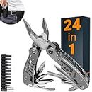 24 in 1 Multi-function Plier Tools Made of Stainless Steel with 11 Screwdriver bits with Safety Hook, Bottle Opener, Multifunction Pliers for Outdoor Camping Backpacking Survival & Gifting.