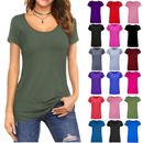 WOMENS CAP SHORT SLEEVE ROUND SCOOP NECK PLAIN T-SHIRT FITTED TEE TOP UK 8-26