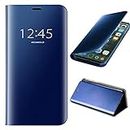 COVERNEW Clear View Smart Electroplate Mirror Flip Protective Leather with Glass Flip Cover for Samsung Galaxy S10 - Navy Blue
