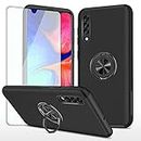 Asuwish Compatible with Samsung Galaxy A50 A50S A30S Case and Tempered Glass Screen Protector Cover Ring Holder Stand Cell Phone Cases for Glaxay A 50 50S 30S Gaxaly S50 50A SM A505G Women Men Black