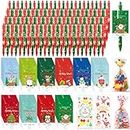 Cholemy 100 Pcs Christmas Cartoon Pens Bulk Xmas Gel Ink Pens with 100 Christmas Gift Tag Card and 100 Christmas Gift Bag for Students Teacher Christmas School Supplies
