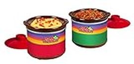 Nostalgia Taco Tuesday Two Mini Fiesta Dippers, 0.65 Qt. Capacity, Includes Lid, Perfect For Queso, Chili, Beans, Chicken, Beef, Red/Green