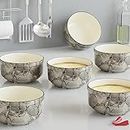 The Earth Store Handcrafted Grey Marble Ceramic Soup Bowl Set of 6, Small Soup Serving Bowls for Kitchen, Dining Table,Restaurant (Set of 6)