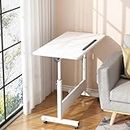 Savya Home Multipurpose Manual Height Adjustable, Movable Desk With Wheels And Adjustable Table Top (30° - 90°) For Home, Office, Couch, Bedside Table (White) (White) - Engineered Wood, Lacquered