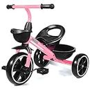 KRIDDO Tricycle for 2-5 Year Olds - Pink Toddler Trike With Gift for 24 Month to 4 Year Old Girls