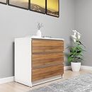 VIKI Dresser with 3 Drawers, Chest of 3 Drawers,Clothes Storage, Organizer Unit for Bedroom, Hallway, Entryway,Easy Pull Drawers, Width 80cms, Frosty White & Brussel Walnut | 1 Year Warranty