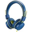 POWMEE M2 Kids Headphones Wired Headphone for Kids,Foldable Adjustable Stereo Tangle-Free,3.5MM Jack Wire Cord On-Ear Headphone for Children/Teens/Girls/School/Kindle/Airplane/Plane/ (Blue)