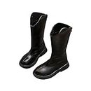 UnoSheng Boots Girls Botines de invierno para niña, de pierna media, lisos, con cremallera, clásicos, todo para 3 a 12, botas de nieve 26, Negro , 33 EU