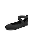 DREAM PAIRS Women's Sole_Stretchy-1 BLACK-KNIT Fashion Elastic Ankle Straps Flats Shoes Size 10 M US