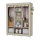 UDEAR Portable Wardrobe Closet Clothes Organizer Non-Woven Fabric Cover with 6 Storage Shelves, 2 Hanging Sections and 4 Side Pockets，Beige