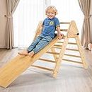 Ogelo 3 in 1 Triangle Climber with Slide, Montessori Foldable Indoor Playground, Slide & Rock Wall Nature Wood Climbing Toys for Toddlers & Kids Jungle Gym