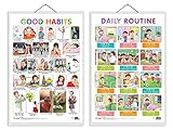 Set of 2 Good Habits and DAILY ROUTINE Early Learning Educational Charts for Kids | 20"X30" inch |Non-Tearable and Waterproof | Double Sided Laminated | Perfect for Homeschooling, Kindergarten and Nursery Students