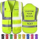 Custom Safety Vest High Visibility Reflective Vests with Pockets Zipper Customize Logo Class 2 for Men Construction Workwear