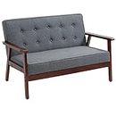 HOMCOM 45" Loveseat Sofa for Bedroom, Modern Love Seats Furniture, Upholstered Tufted 2 Seater Couch with Solid Wood Frame, Grey