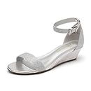 DREAM PAIRS Women's Ingrid Ankle Strap Low Heel Wedge Sandals,Size 8.5,Silver/Plaid,Ingrid