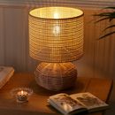 Wicker Table Lamp Natural Woven Rattan Home Office Desk Bedside Light With Shade