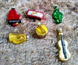 6 instrumentos musicales vintage de Navidad coloridos adornos de vidrio soplado