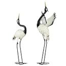 Outsunny Heron Garden Statues, 35.4"-40.6" Standing Garden Sculptures Metal Yard Art Bird Statues Ornaments for Lawn Patio Backyard Decoration, Set of 2, White and Black