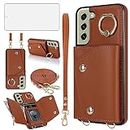 Asuwish Phone Case for Samsung Galaxy S21 FE 5G Wallet Cover with Screen Protector and Ring Stand Credit Card Holder Slot Crossbody Strap Cell S 21 EF S21FE5G UW S21FE 21S G5 6.4 inch Women Girl Brown