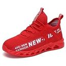 Boys and Girls Sneakers Breathable Double Mesh Fly Woven Running Shoes Red12 UK Child