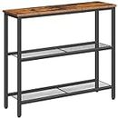 HOOBRO Console Table, 3-Tier Console Table, Couch Table with 2 Mesh Shelves, Sofa Table, Metal Frame, Industrial Design, for Hallway, Entrance, Living Room, Bedroom, Rustic Brown and Black BF73XG01