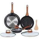 ESLITE LIFE Frying Pan Set with Lids Nonstick Skillet Set Egg Omelette Pans, Healthy Granite Coating Cookware Chef's Pan, Compatible with All Stovetops (Gas, Electric & Induction), PFOA Free, 7-Piece