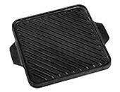 Mr. Butler Natural Pre-Seasoned Cast Iron Reversible Grill Pan/Griddle|Barbeque, Tandoori, Cookware|Flip for Dosa, Roti | Double Handle, 10.5 Inch, Black