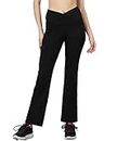 Rock Paper Scissors Premium Stretchable Flare Gym Pants High Waist with Pockets & Cross Belt Gym wear/Active Wear Tights Yoga Pants Gym Tight Black