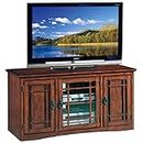 Leick Home 82350 Solid Wood Mission Oak Three Door TV Stand For 55" TVs Universal TV Console Living Room Storage Shelves Entertainment Center, Mission Oak